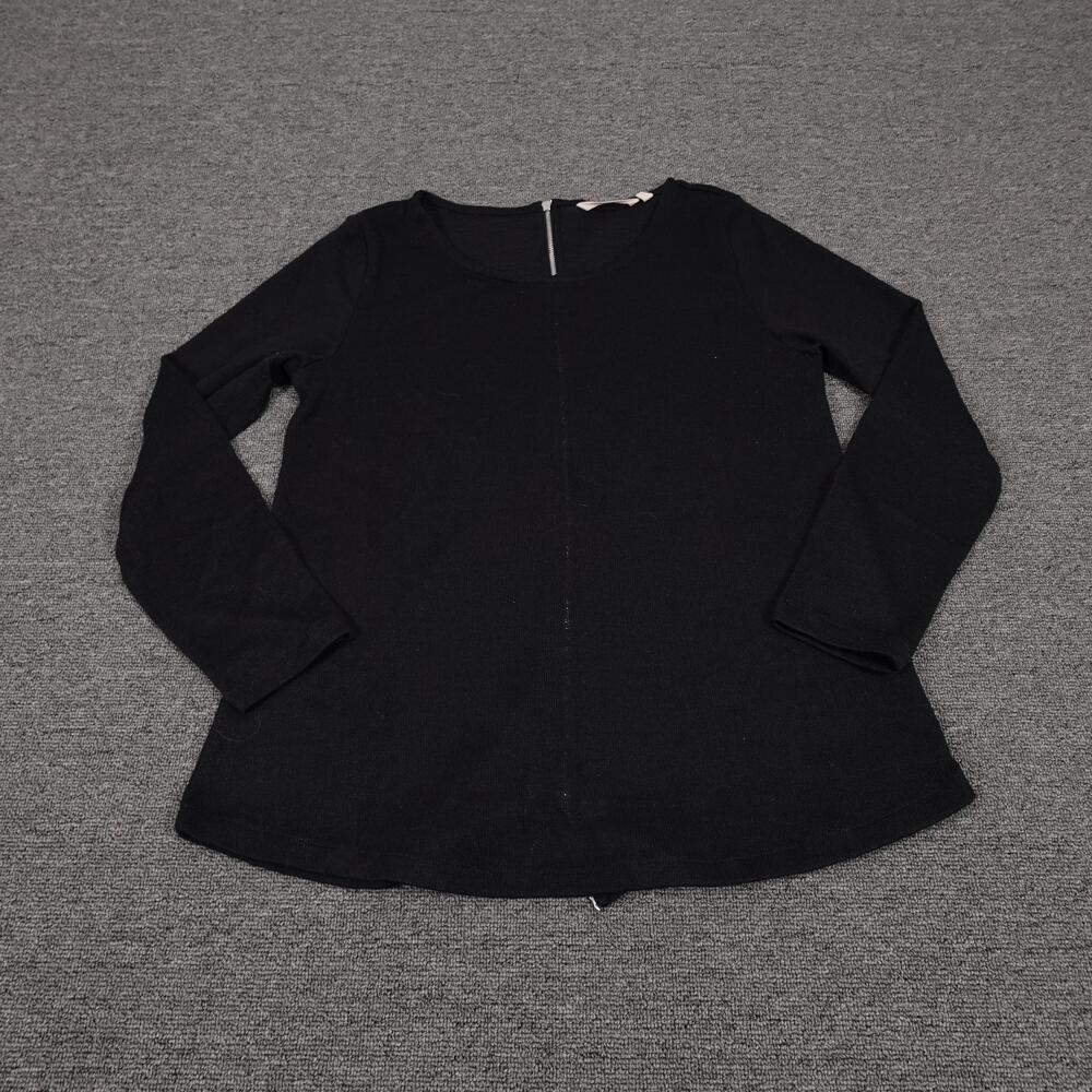 Soft Surroundings Sweater Womens PM Black Polyester Rayon Crewneck Zip Back
